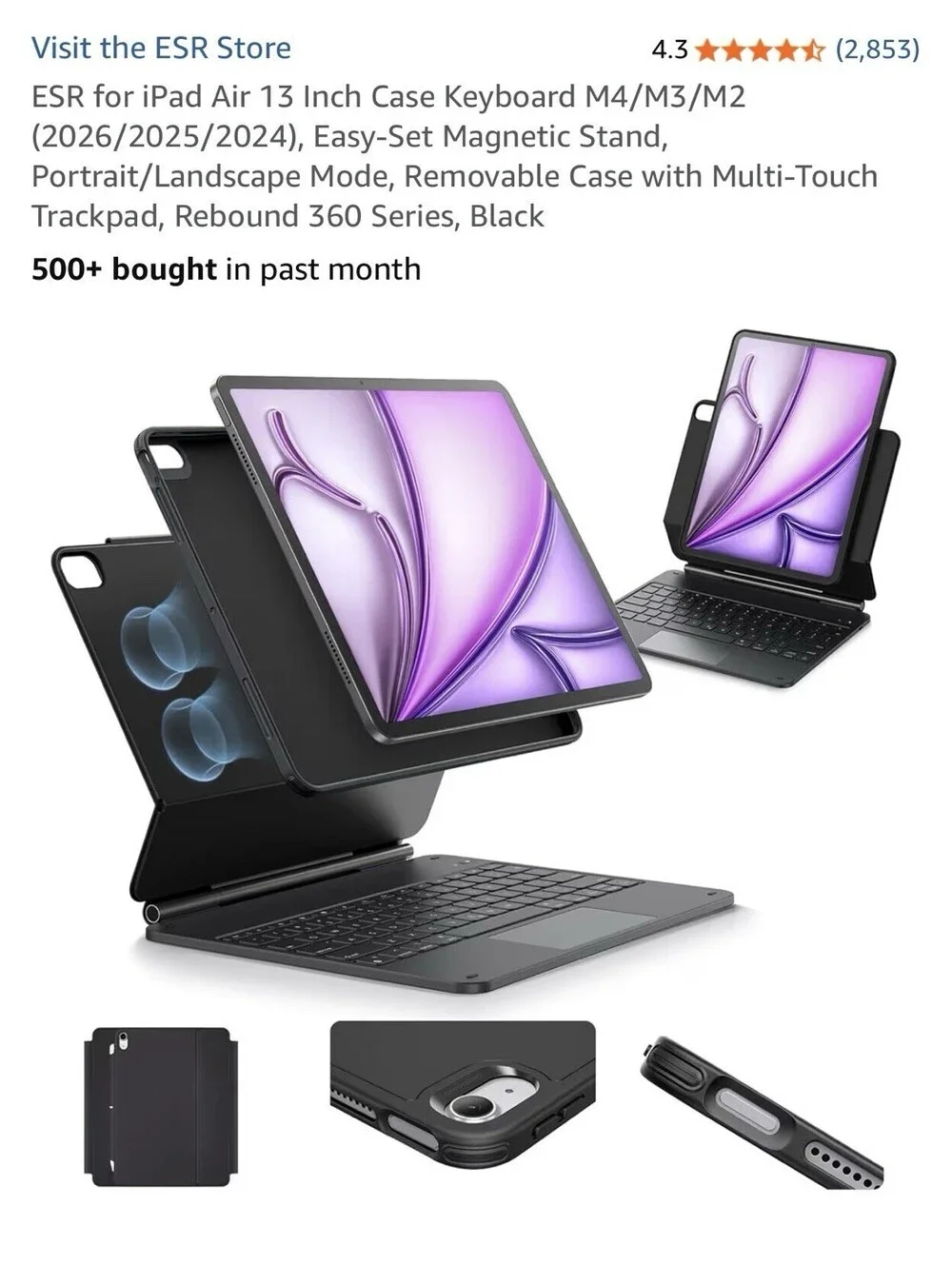 ESR Rebound Series Magnetic Keyboard Case 360 Black for iPad Pro 13